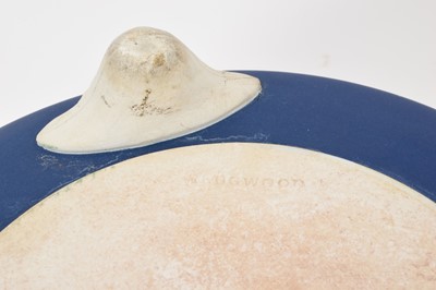 Lot 31 - Large Victorian Wedgwood Jasperware jardinière, raised on three feet, with impressed marks to base- 'Wedgwood England', 23cm in overall height, 24cm in overall diameter.