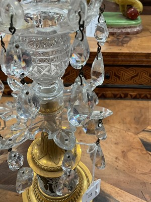 Lot 77 - Pair of early 19th century Wedgwood, ormolu and cut glass candlesticks