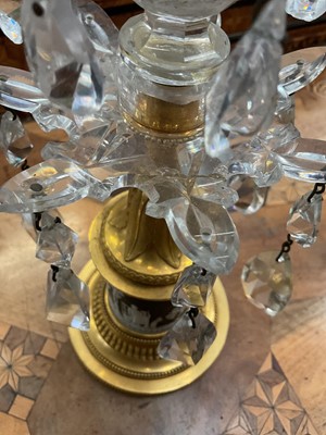 Lot 77 - Pair of early 19th century Wedgwood, ormolu and cut glass candlesticks