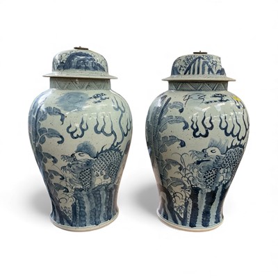 Lot 38 - Large pair of Chinese blue and white vases and covers