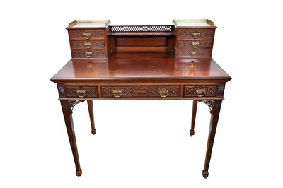 Lot 1420 - Late 19th century mahogany writing table, in Chinese Chippendale style