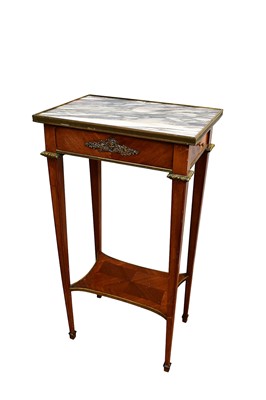 Lot 1421 - Small Louis XVI style mahogany side table, with breche violette marble top