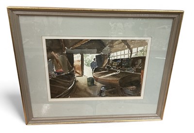 Lot 1138 - Nat Young- watercolour study, The Boat Shed Dedham, mounted in glazed frame.