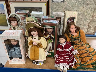 Lot 37 - Porcelain head dolls by Leonardo collection and others, including seven boxed. (12)