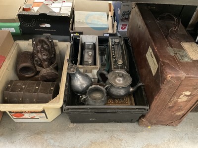 Lot 195 - Miscellaneous items including radios, treen, leather suitcase, etc