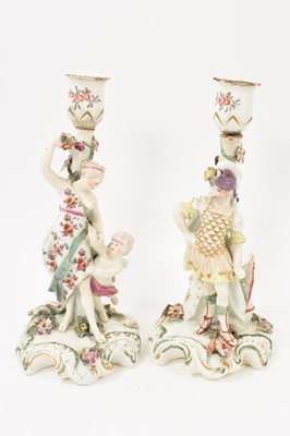 Lot 8 - Pair of 18th century Derby porcelain figural candlesticks of Venus and Mars.
