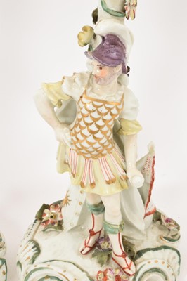 Lot 8 - Pair of 18th century Derby porcelain figural candlesticks of Venus and Mars.