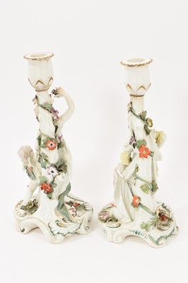 Lot 8 - Pair of 18th century Derby porcelain figural candlesticks of Venus and Mars.