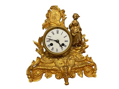 Lot 206 - 19th century Continental gilt metal mantel clock with figural surmount