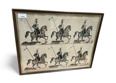Lot 1130 - 19th century coloured engraving of Lancers on horseback, mounted in glazed frame, 46 x 37cm overall.
