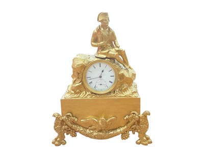 Lot 652 - 19th century gilt metal mantel clock with Napoleon surmount, the movement by Frodsham.