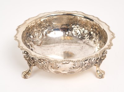 Lot 220 - Victorian silver bowl of circular form, with embossed scroll and foliate decoration