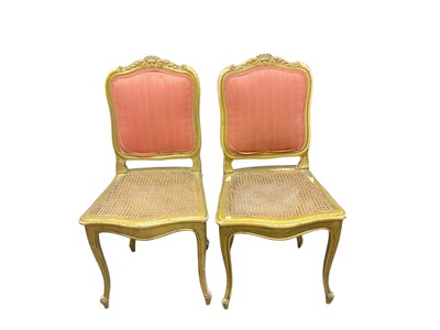 Lot 1432 - Pair of French style side chairs with upholstered backs and cane seats