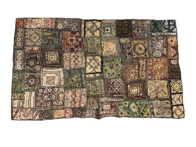 Lot 784 - Indian embroidery with metallic threads, inset mirrored decoration measuring approximately 112cm x 68cm
