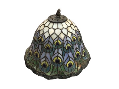 Lot 790 - Tiffany style glass shade with peacock feather decoration