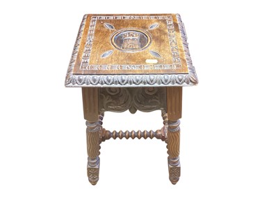 Lot 1440 - Carved oak occasional table, 18cm wide, 49cm high