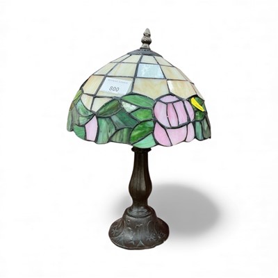 Lot 800 - Tiffany style lamp with leaded stained glass shade.
