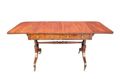 Lot 1447 - Regency mahogany, rosewood crossbanded and ebony line inlaid sofa table