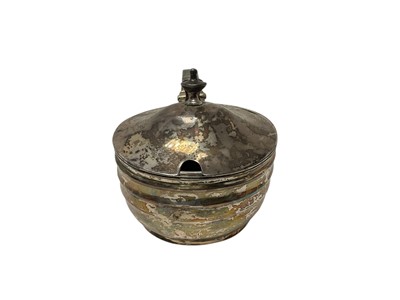 Lot 227 - George III silver mustard of bellied form, with hinged domed cover and strap handle, .