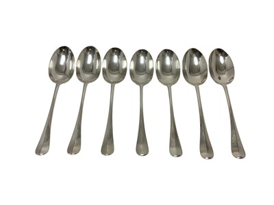 Lot 229 - Set of six late Victorian silver Hanoverian Rattail pattern tablespoons (Sheffield 1899/1900)