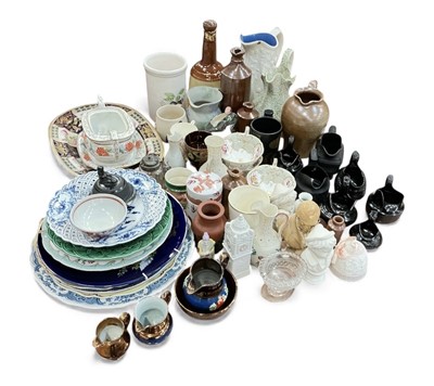 Lot 506 - Group of 19th century and later ceramics to include Parianware busts, black basalt jugs and other ceramics.