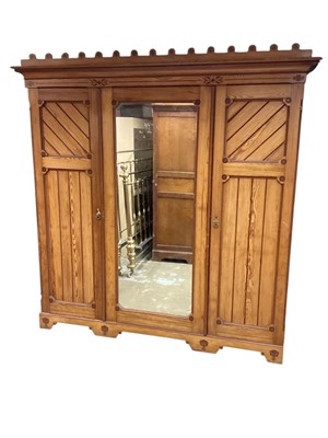 Lot 1340 - Aesthetic period pitch pine bedroom suite, comprising wardrobe, dres...