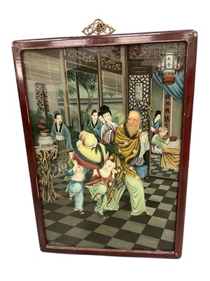 Lot 278 - Chinese reverse painting on glass, figural scene in wooden frame, 69 x 49cm