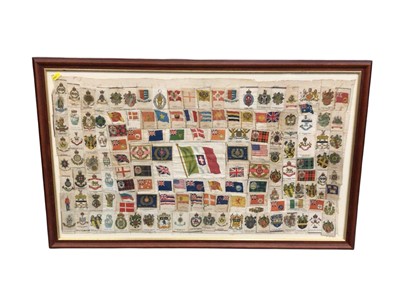 Lot 1175 - Group of various pictures to include a display of vintage flag design silk cigarette cards, and other various pictures