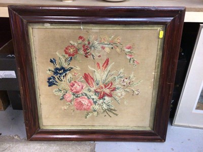 Lot 1176 - Victorian sampler of flowers measuring approximately 48cm x 43cm together with an etching of St. James the Less Gurnsey