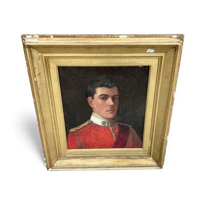 Lot 1162 - Early 20th century oil on canvas portrait of an Essex Regiment Officer, in gilt frame, image 37 x 43cm.