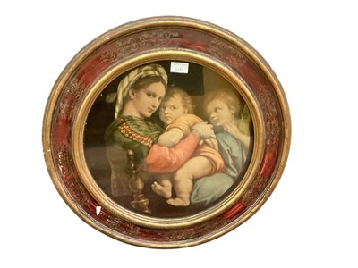 Lot 1163 - Classical print, 'Madonna of the chair' in glazed circular frame, with Medici Society label verso, image 40 x 40cm.