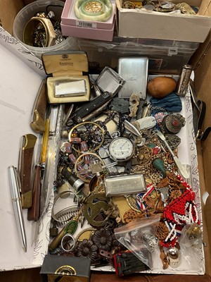 Lot 989 - Group of costume jewellery, Ingersoll pocket watch, various penknives, lighters, bijouterie and sundries