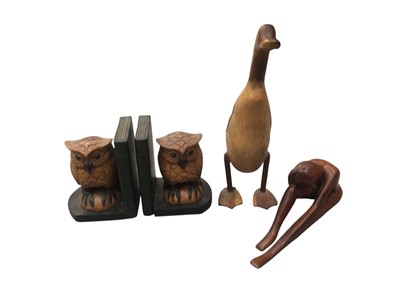 Lot 315 - Three boxes of treen incluidng carved wood animals, book ends, bowls etc