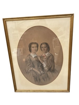 Lot 1101 - English School. 19th century chalk portrait of a mother and daughter