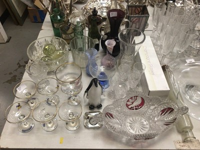 Lot 320 - Group of glassware to include vintage medicine bottles, paperweights, coloured glass and a mantle clock