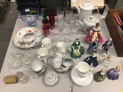 Lot 324 - Six Royal Doulton figures, Royal Albert Profile tea ware, Caithness glass bowl, other cermaics and glassware