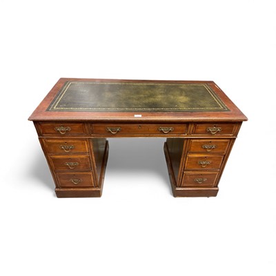 Lot 1465 - Victorian twin pedestal desk with green leather top, 118cm wide x 59cm deep x 69cm high