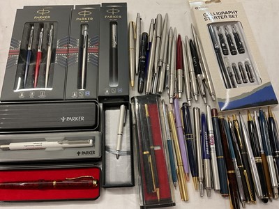Lot 340 - Collection of Parker and other pens, together with a calligraphy set