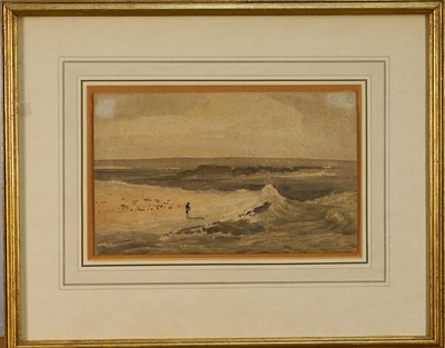 Lot 1025 - Francis Louis Francia (1772-1839), watercolour - A Figure on the Sea Shore, 16cm x 25cm, in glazed gilt frame