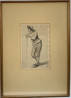 Lot 1026 - Paul Sandby (c. 1730-1809) monochrome watercolour - Gardener resting on a hoe. Provenance: Christie's 1965