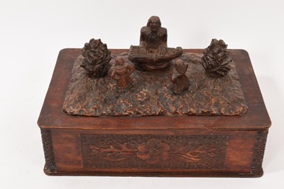 Lot 773 - Unusual carved wood box with figural scene to top probably Black Forest