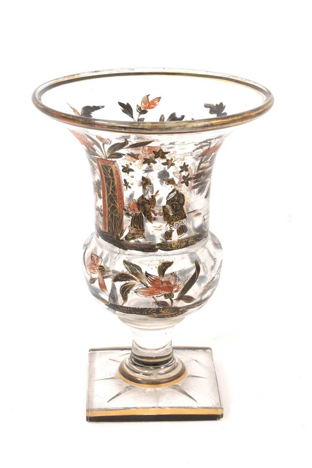 Lot 70 - Unusual enamelled glass campana style vase