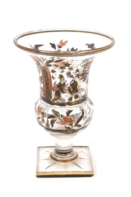 Lot 70 - Unusual enamelled glass campana style vase