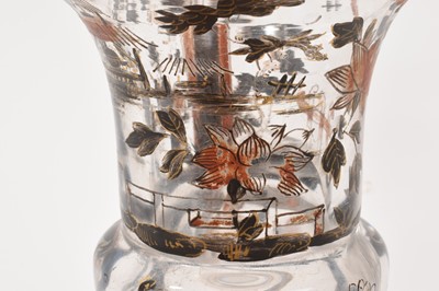 Lot 70 - Unusual enamelled glass campana style vase