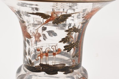 Lot 70 - Unusual enamelled glass campana style vase