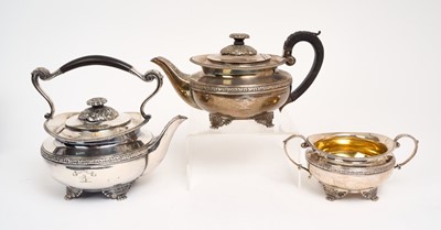 Lot 248 - Two piece silver Regency style teaset and matching plated hot water pot
