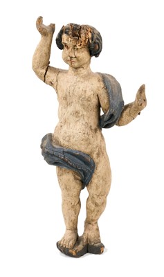Lot 772 - 17th / 18th century Continental carved and polychrome painted cherub