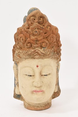 Lot 792 - Antique carved wood head of Guanyin