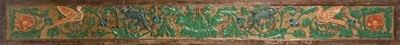 Lot 794 - Arts and Crafts carved wood relief frieze panel with scrolling foliage, lizards and birds in relief