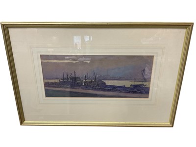 Lot 1201 - Donald Maxwell (1877-1936) watercolour - Harbour at dusk, 13 x 33cm, signed glazed frame